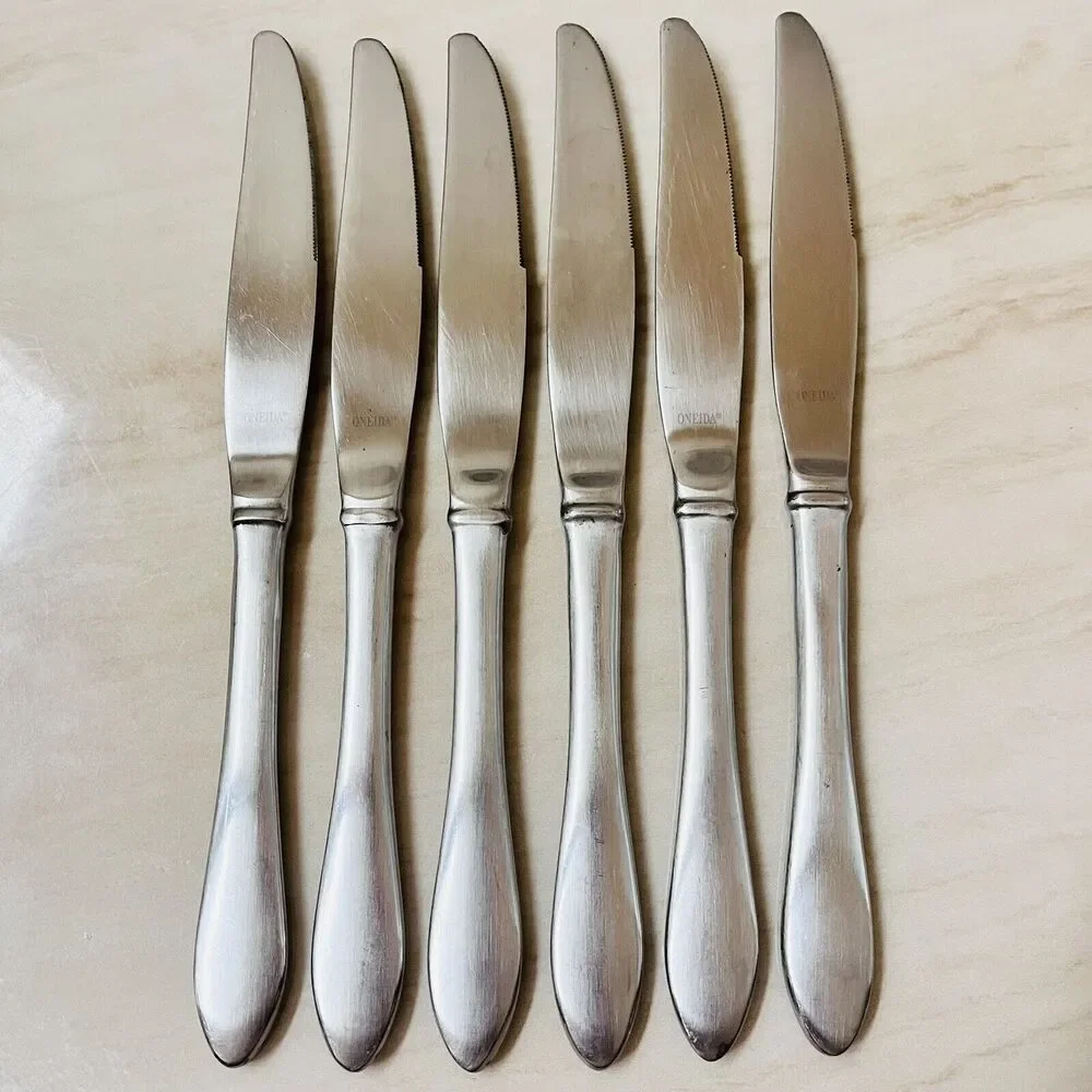 6pc ONEIDA Jackson Dinner Knife Stainless Plain Satin Frost Flatware Replacement
